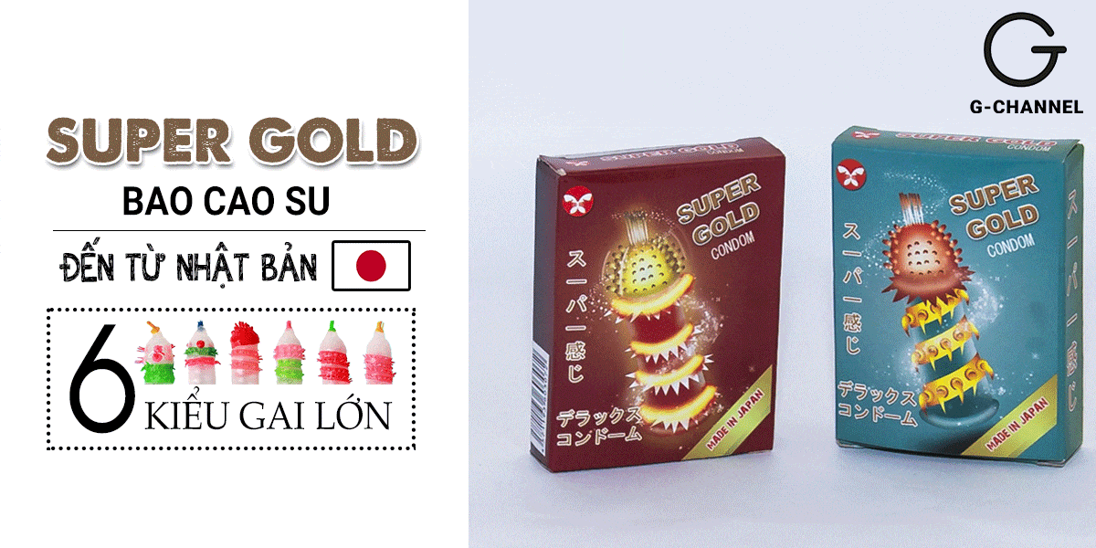 Bao cao su Super Gold gân gai siêu lớn hộp 2 cái tăng khoái cảm Bao cao su Super Gold gân gai siêu lớn hộp 2 cái tăng khoái cảm