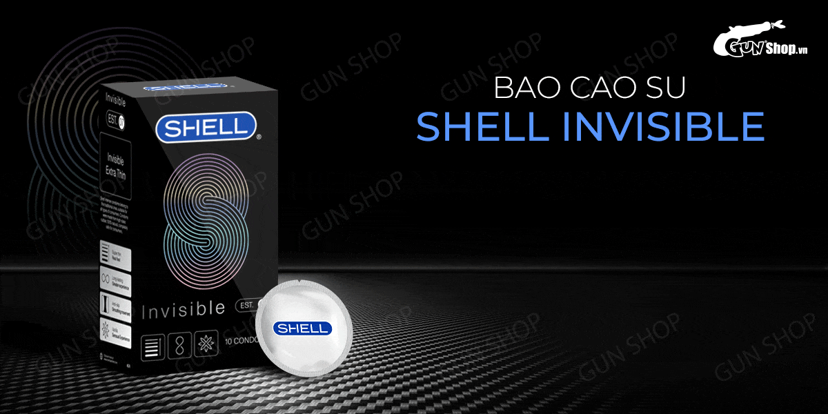 Bao cao su Shell Invisible siêu mỏng chống tuột, kéo dài thời gian, hộp 10 cái Bao cao su Shell Invisible siêu mỏng chống tuột, kéo dài thời gian, hộp 10 cái