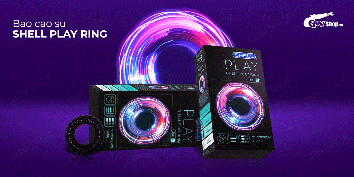 Bao cao su Shell Play Ring 6 tính năng kéo dài thời gian hộp 10 cái Bao cao su Shell Play Ring 6 tính năng kéo dài thời gian hộp 10 cái