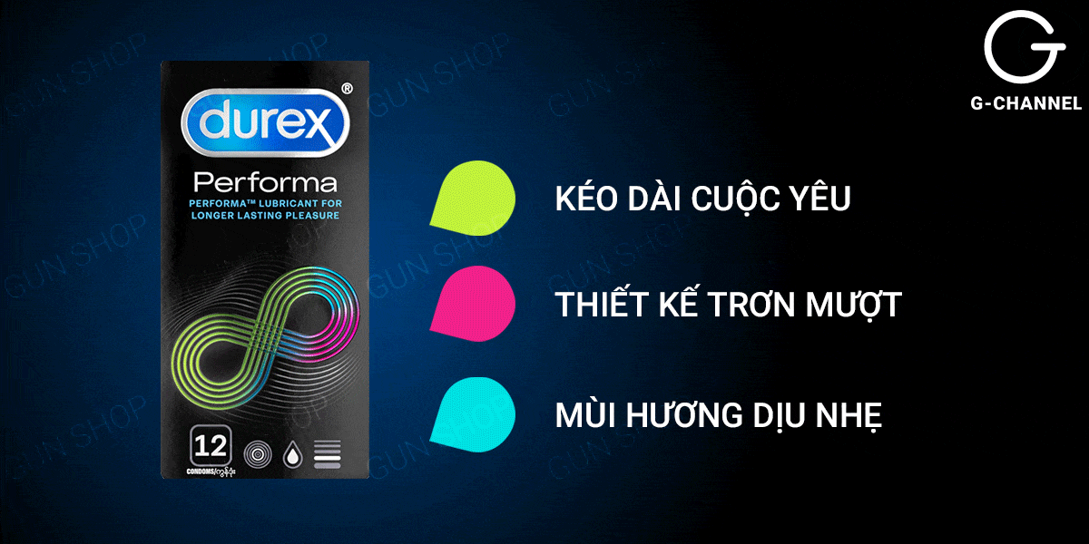 Bao cao su Durex Performa kéo dài thời gian gel gây tê Benzocaine Bao cao su Durex Performa kéo dài thời gian gel gây tê Benzocaine