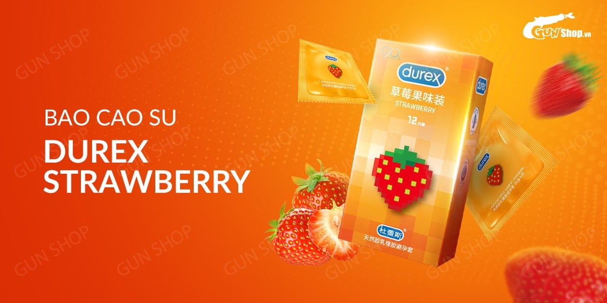 Bao cao su Durex Strawberry hương dâu siêu vừa vặn size lớn dễ chịu Bao cao su Durex Strawberry hương dâu siêu vừa vặn size lớn dễ chịu
