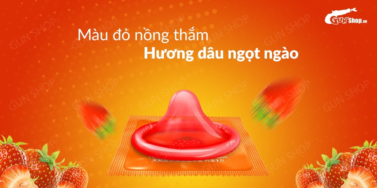 Bao cao su Durex Strawberry hương dâu siêu vừa vặn size lớn dễ chịu Bao cao su Durex Strawberry hương dâu siêu vừa vặn size lớn dễ chịu