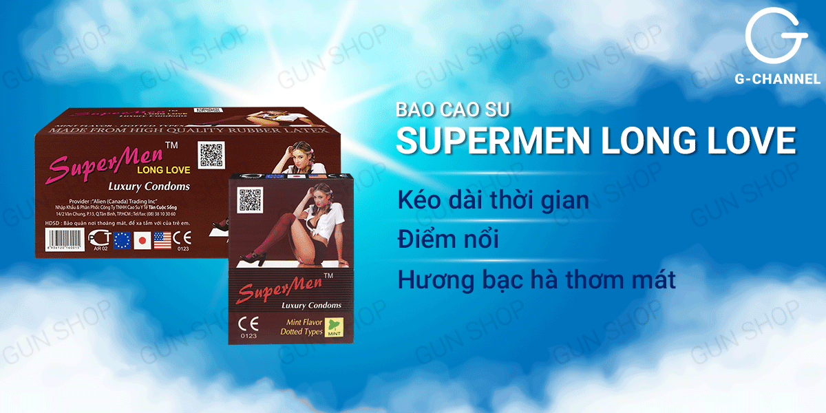 Bao cao su Supermen Long Love hương bạc hà kéo dài thời gian Bao cao su Supermen Long Love hương bạc hà kéo dài thời gian