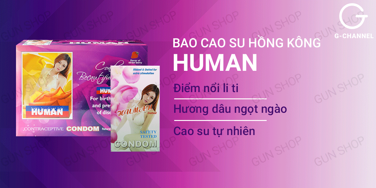 Bao cao su Human hương dâu nhiều gai nổi li ti, an toàn chất lượng cao Bao cao su Human hương dâu nhiều gai nổi li ti, an toàn chất lượng cao