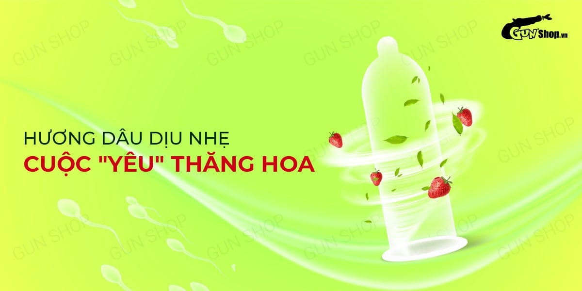 Bao cao su Muaisi xanh lá siêu mỏng hương dâu ngọt mát hộp 10 cái an toàn Bao cao su Muaisi xanh lá siêu mỏng hương dâu ngọt mát hộp 10 cái an toàn