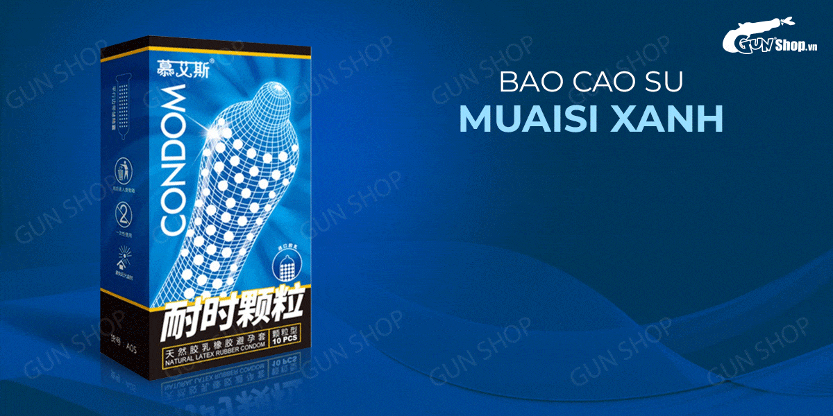 Bao cao su Muaisi xanh dương gai li ti gel bôi trơn hộp 10 cái Bao cao su Muaisi xanh dương gai li ti gel bôi trơn hộp 10 cái