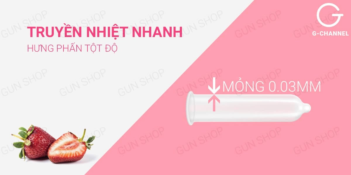 Bao cao su Nakanishi siêu mỏng 0.03mm hương dâu hộp 4 cái Bao cao su Nakanishi siêu mỏng 0.03mm hương dâu hộp 4 cái