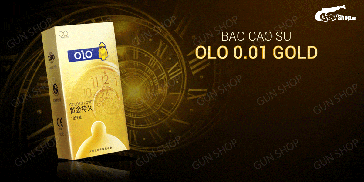 Bao cao su OLO 0.01 Gold siêu mỏng kéo dài thời gian 10c Bao cao su OLO 0.01 Gold siêu mỏng kéo dài thời gian 10c