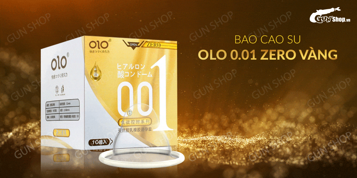 Bao cao su OLO 0.01 Vàng siêu mỏng gân gai hộp 10 cái Bao cao su OLO 0.01 Vàng siêu mỏng gân gai hộp 10 cái