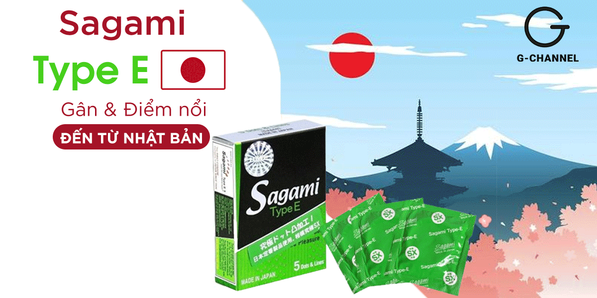 Bao cao su Sagami Type E gân nổi điểm nhạy hộp 5 cái Nhật Bản Bao cao su Sagami Type E gân nổi điểm nhạy hộp 5 cái Nhật Bản