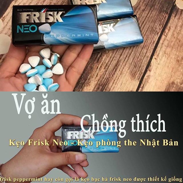 Frisk Neo Peppermint kẹo ngậm BJ bạc hà phòng the Nhật Bản hộp 50 viên thơm mát Frisk Neo Peppermint kẹo ngậm BJ bạc hà phòng the Nhật Bản hộp 50 viên thơm mát